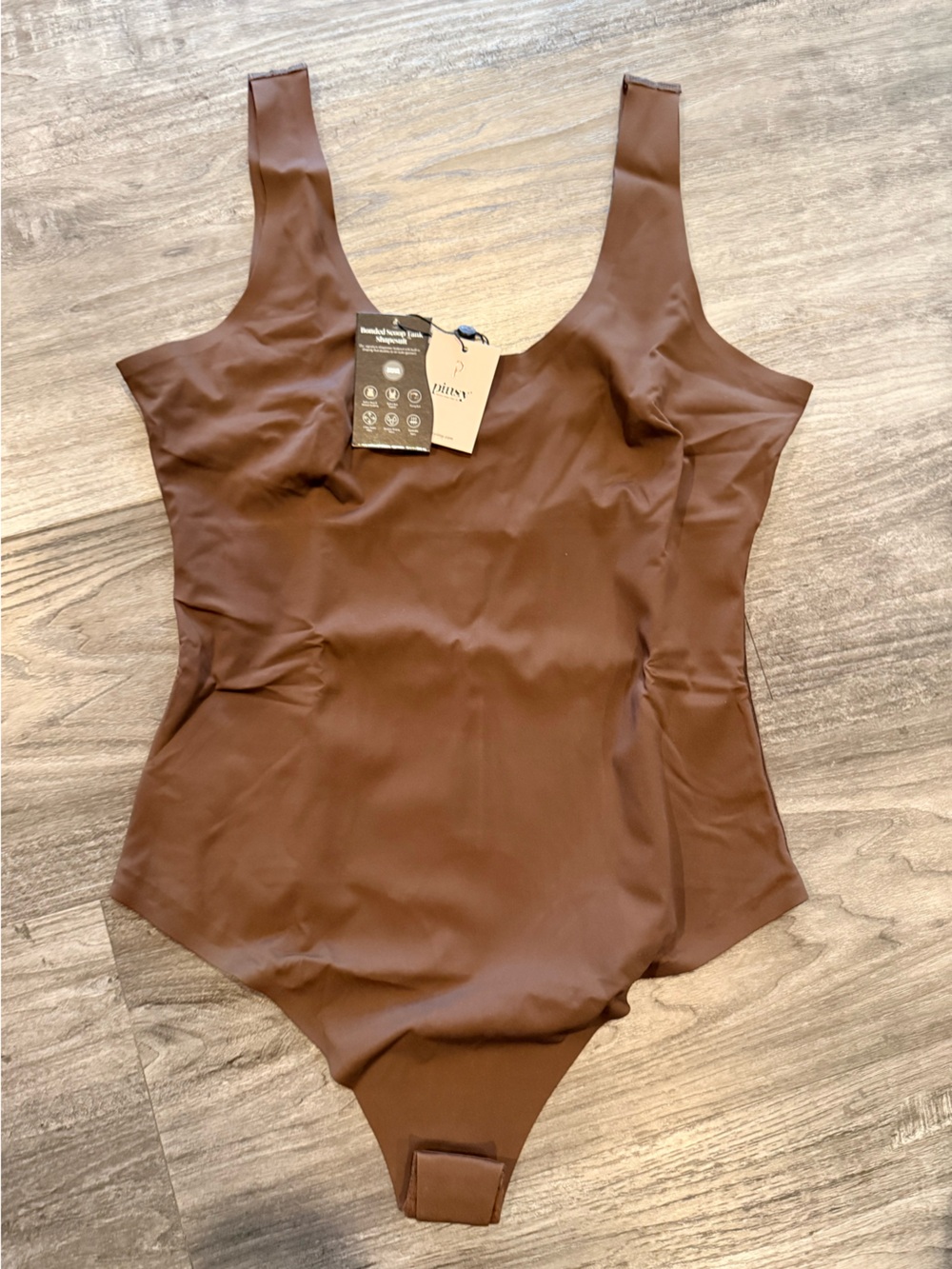 Pinsy Scoop Tank Shapesuit Brown Bodysuit Top NWT -XL